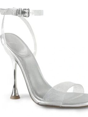 Marc Fisher Silver Metallic and Clear Strap Stiletto Heel